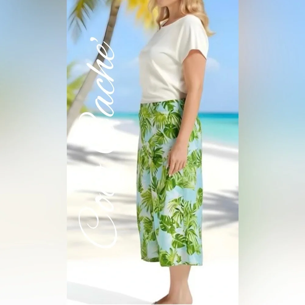 Paradise Palms Petite Casual Printed Linen Blend Beachwear Capri Pants - Picture 3 of 13